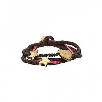 Lisbeth Dahl Copenhagen - Armband Bruin leer met roze & brons