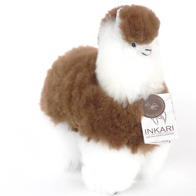 Inkari - Alpaca zachte knuffel Bruin / wit Medium