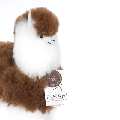 Inkari - Alpaca zachte knuffel Bruin / wit Medium