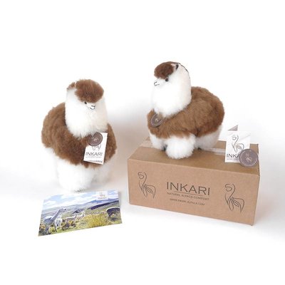 Inkari - Alpaca zachte knuffel Bruin / wit Medium