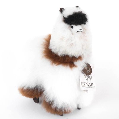 Inkari - Alpaca zachte knuffel Ivoor / bruin gevlekt Medium