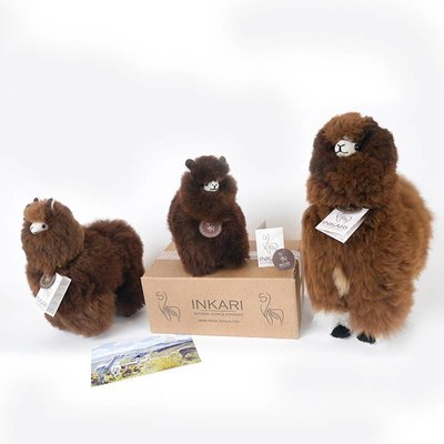 Inkari - Alpaca zachte knuffel Donkerbruin Medium