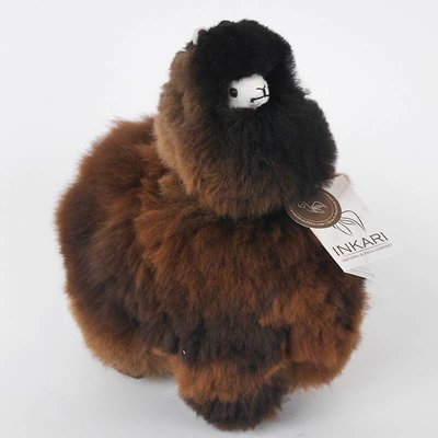 Inkari - Alpaca zachte knuffel Donkerbruin / zwart Medium