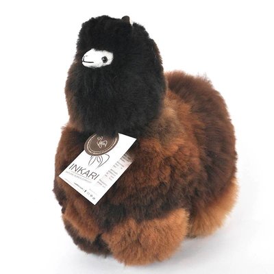 Inkari - Alpaca zachte knuffel Donkerbruin / zwart Medium